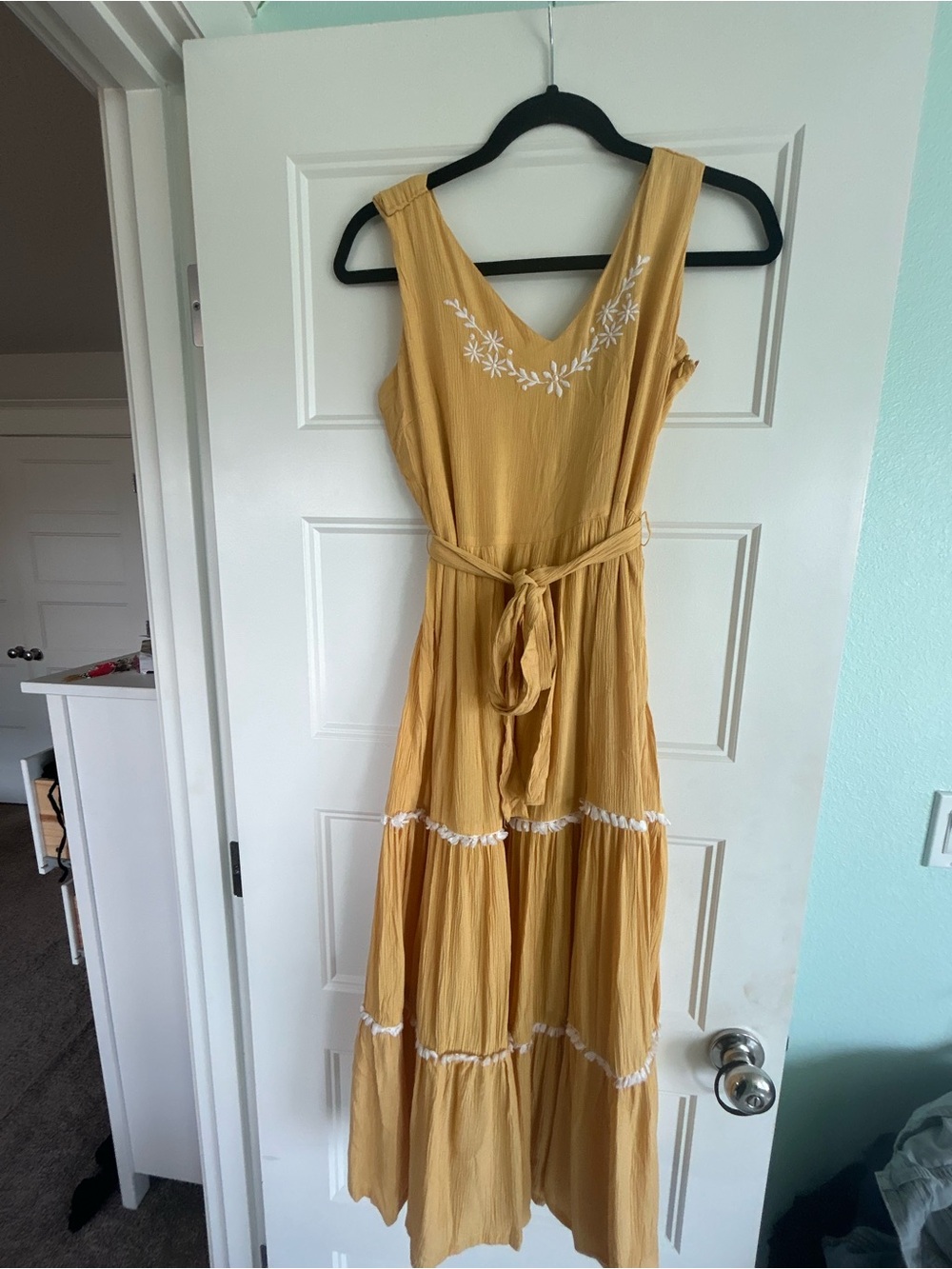 Joie Marigold Yellow Embroidered Tiered Midi Dress - Size 2